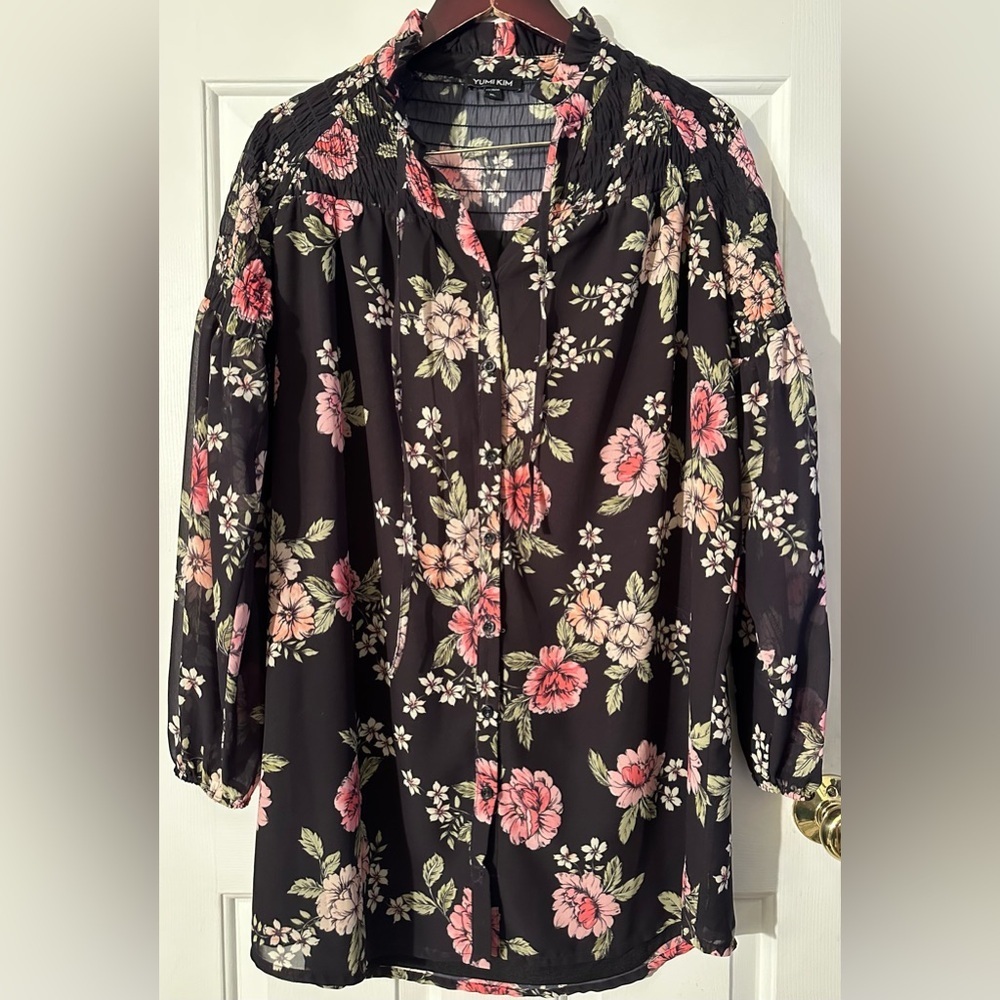 YUMI KIM Anthro ASTORIA XLP Petite Feminine Romantic Dress Floral Smocked Black - Picture 4 of 16